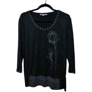 Variations Black Floral Silhouette Long Sleeve Blouse - Polka Dots
